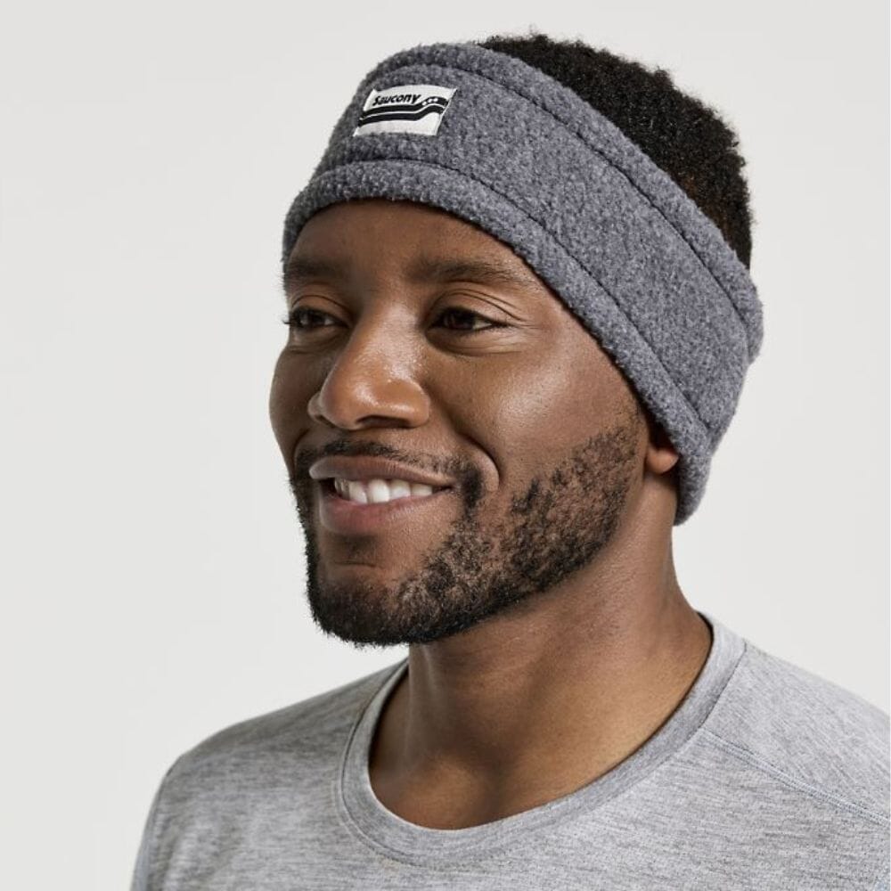 Saucony Rested Sherpa Headband Headwear - BlackToe Running#colour_black-heather