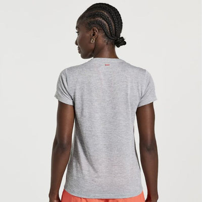 Saucony Women's Re-Imagined Stopwatch Short Sleeve Women's Tops - BlackToe Running#colour_light-grey-heather
