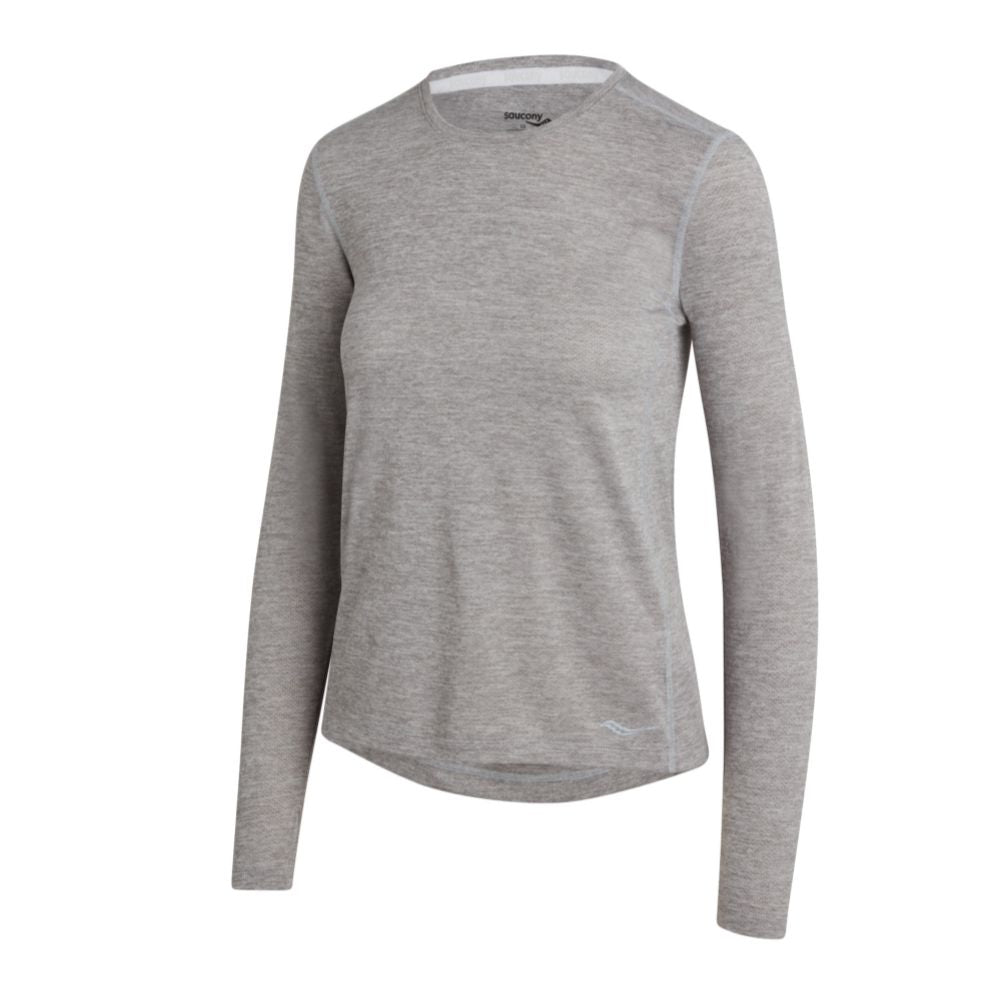 Saucony Women's Stopwatch Long Sleeve - BlackToe Running#colour_light-grey-heather