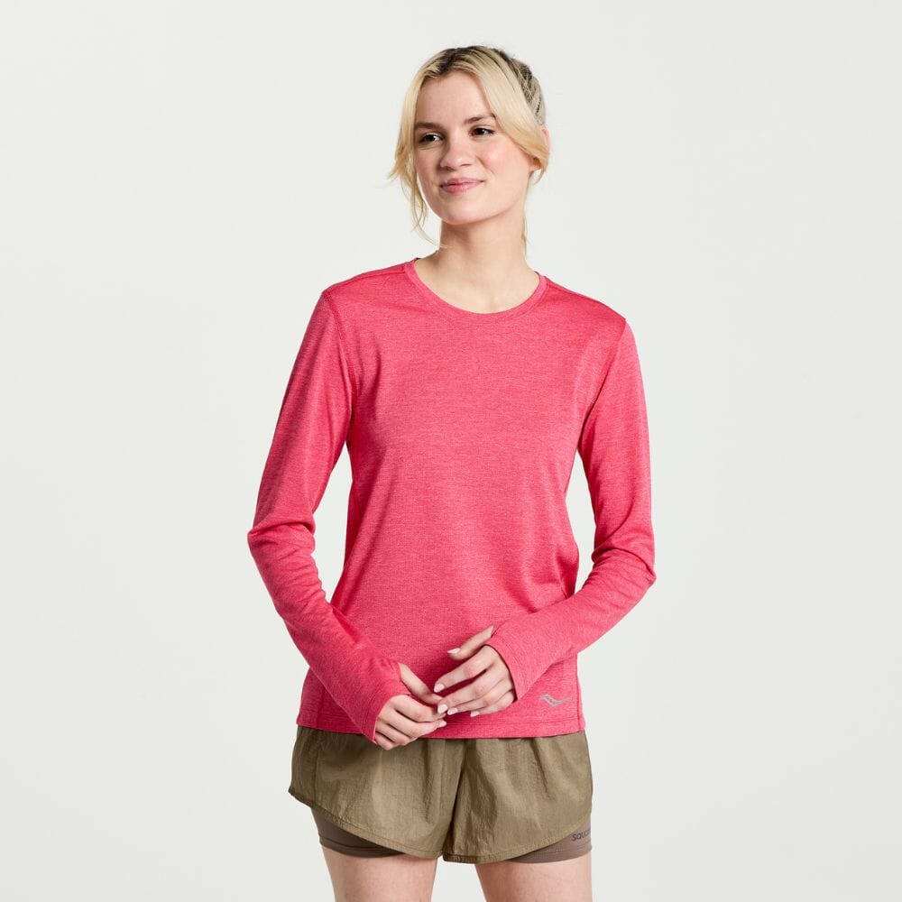 Saucony Women's Stopwatch Long Sleeve - BlackToe Running#colour_rose-heather