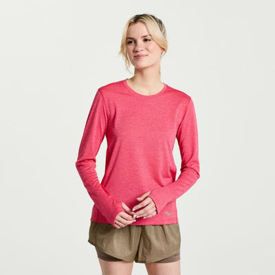 Saucony Women's Stopwatch Long Sleeve - BlackToe Running#colour_rose-heather