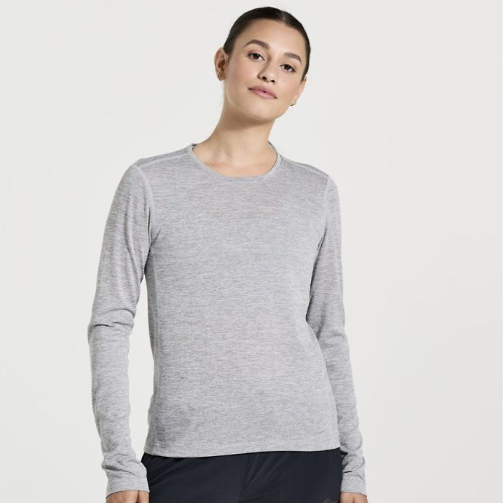 Saucony Women's Stopwatch Long Sleeve - BlackToe Running#colour_light-grey-heather