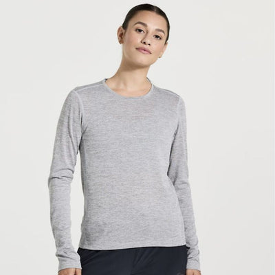 Saucony Women's Stopwatch Long Sleeve - BlackToe Running#colour_light-grey-heather
