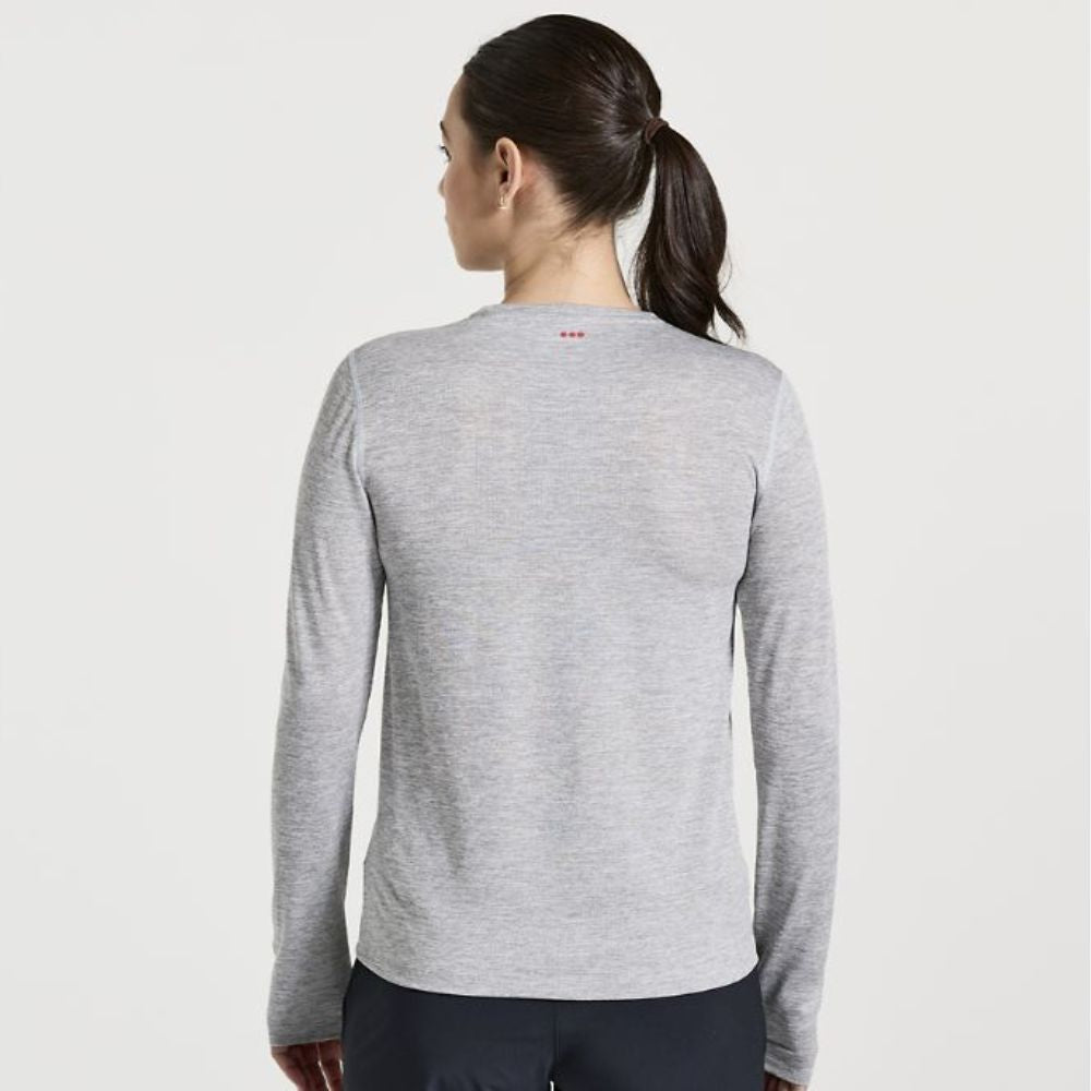 Saucony Women's Stopwatch Long Sleeve - BlackToe Running#colour_light-grey-heather