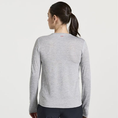 Saucony Women's Stopwatch Long Sleeve - BlackToe Running#colour_light-grey-heather