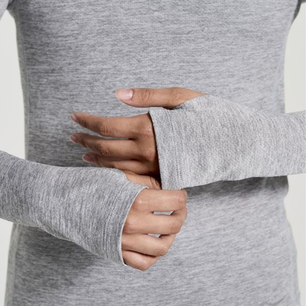 Saucony Women's Stopwatch Long Sleeve - BlackToe Running#colour_light-grey-heather