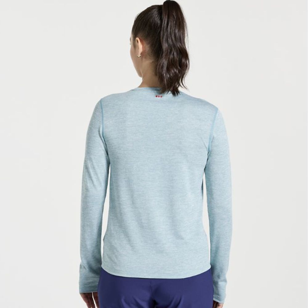 Saucony Women's Stopwatch Long Sleeve - BlackToe Running#colour_rainfall-heather