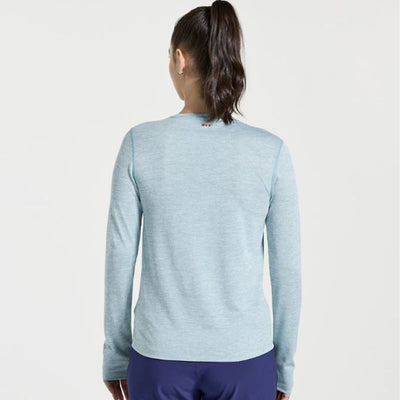 Saucony Women's Stopwatch Long Sleeve - BlackToe Running#colour_rainfall-heather