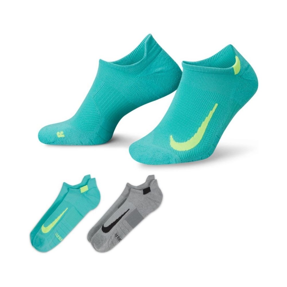 Nike Multiplier Running No-Show Socks - BlackToe Running#colour_multi-colour-grey-turquoise