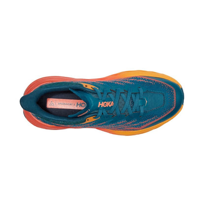 Hoka One One Women's Speedgoat 5 Women's Shoes - BlackToe Running#colour_blue-coral-camellia