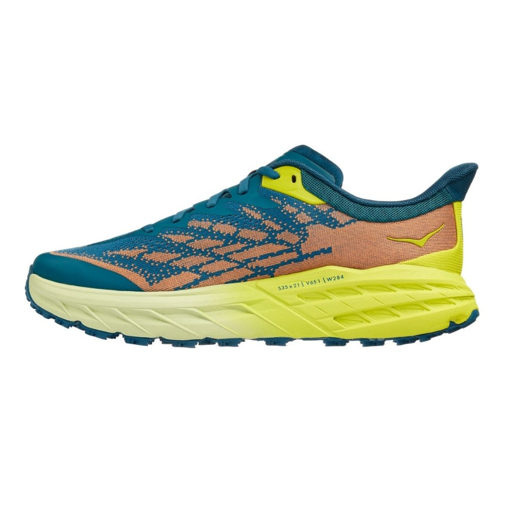 Hoka One One Men's Speedgoat 5 Men's Shoes - BlackToe Running#colour_blue-coral-evening-primrose