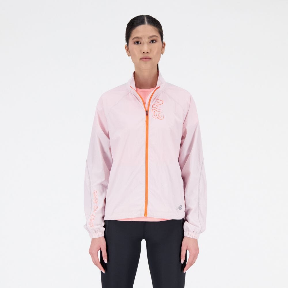 New Balance Women's Printed Impact Run Light Pack Jacket Women's Tops - BlackToe Running#colour_stone-pink