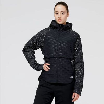 New Balance Women's Reflective Print Impact Run Heat Jacket Women's Tops - BlackToe Running#colour_black