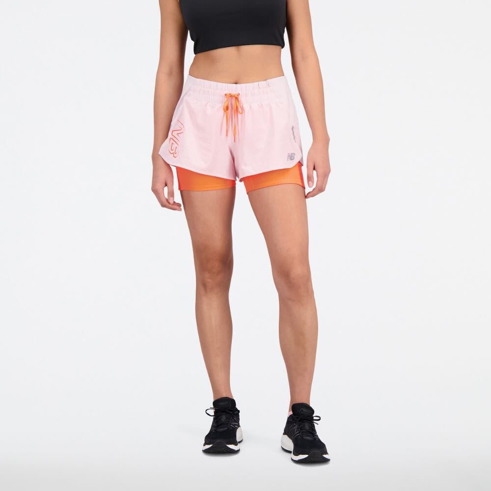 New Balance Women's Printed Impact Run 2in1 Short Women's Bottoms - BlackToe Running#colour_stone-pink