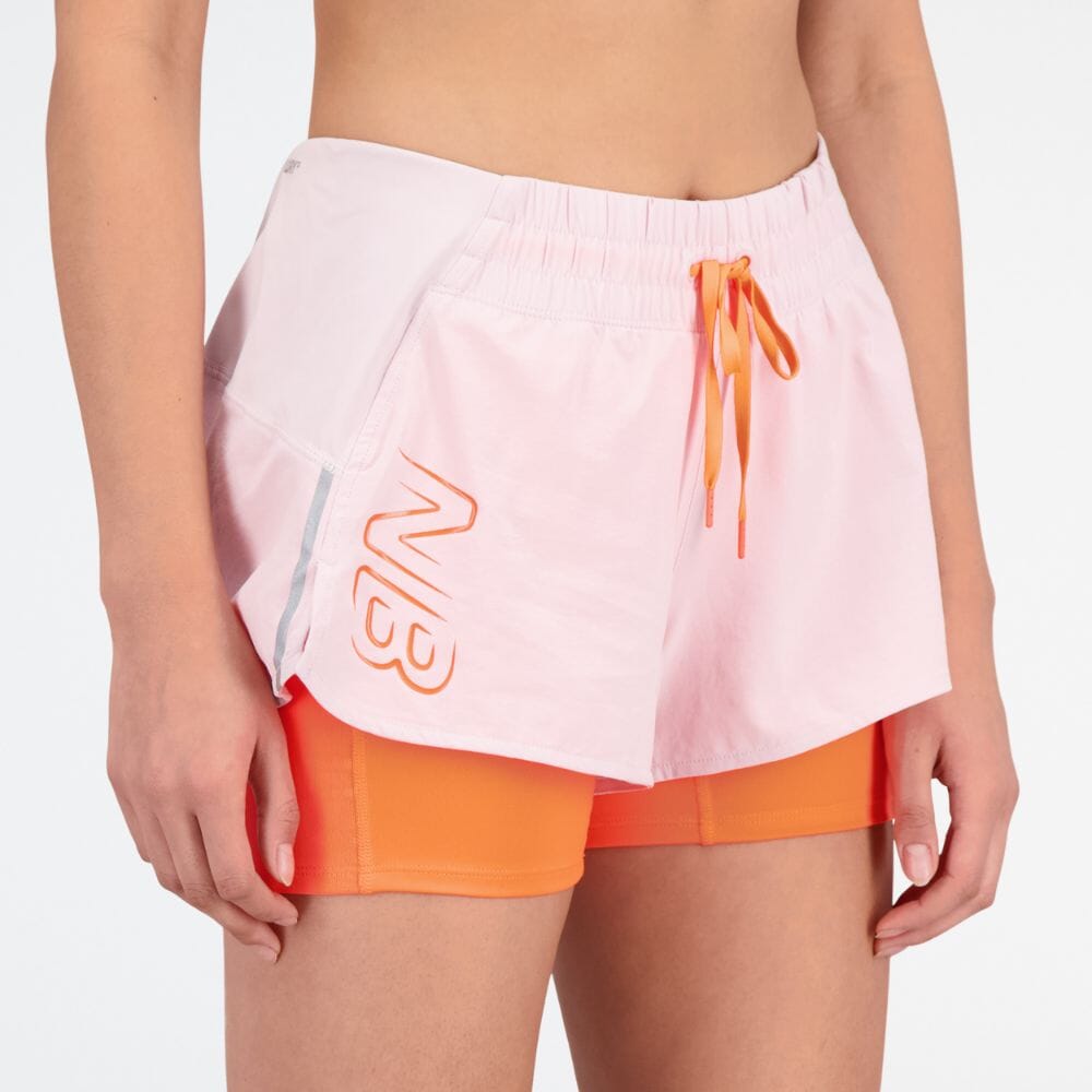 New Balance Women's Printed Impact Run 2in1 Short Women's Bottoms - BlackToe Running#colour_stone-pink