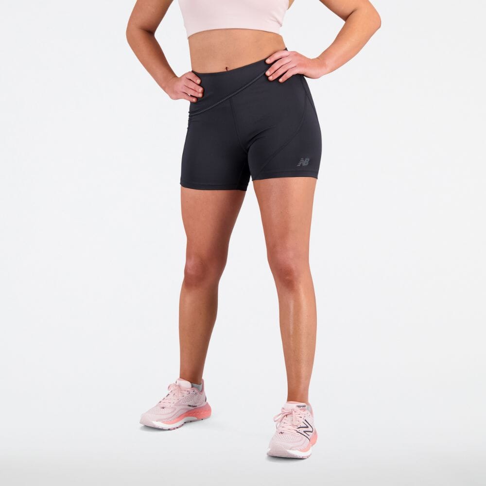 New Balance Women's Q Speed Shape Shield 4 Inch Fitted Short Women's Bottoms - BlackToe Running