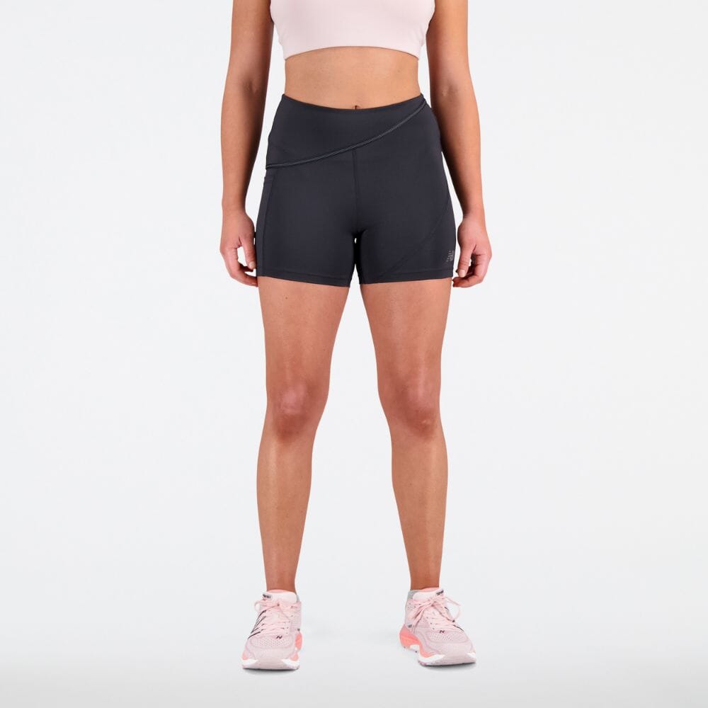 New Balance Women's Q Speed Shape Shield 4 Inch Fitted Short Women's Bottoms - BlackToe Running#colour_black
