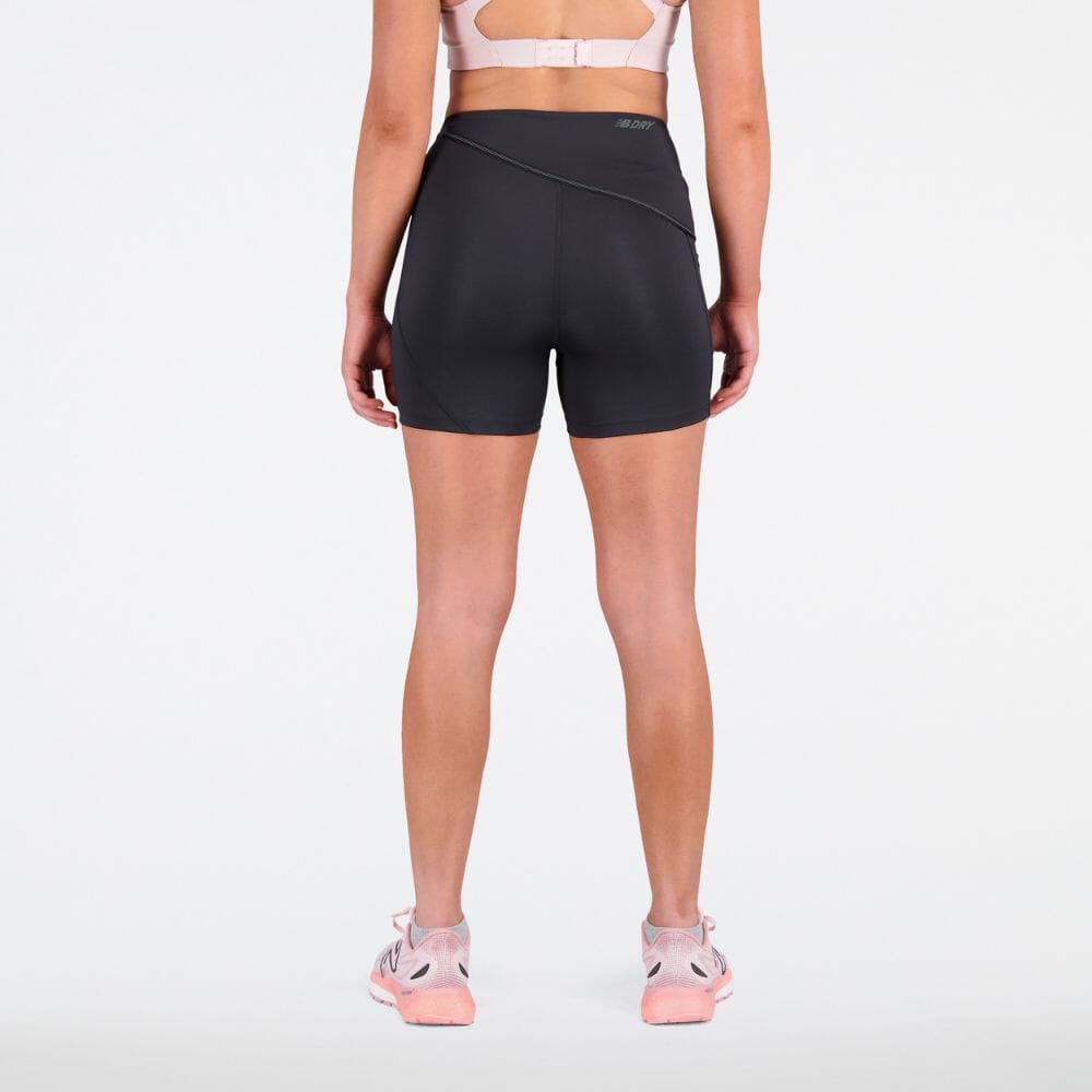 New Balance Women's Q Speed Shape Shield 4 Inch Fitted Short Women's Bottoms - BlackToe Running#colour_black