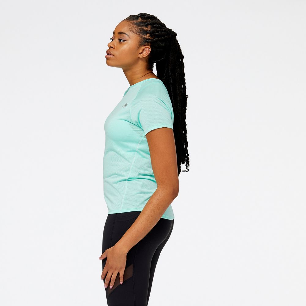 New Balance Women's ICEx Impact Run Short Sleeve Women's Tops - BlackToe Running#colour_bright-mint-heather