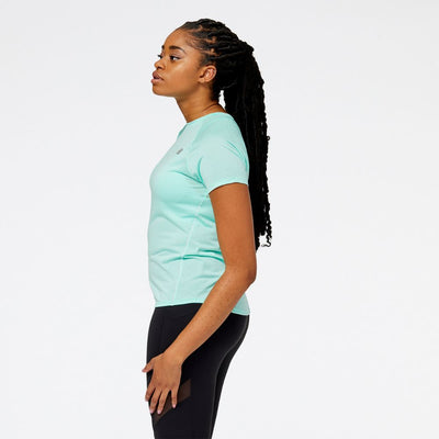 New Balance Women's ICEx Impact Run Short Sleeve Women's Tops - BlackToe Running#colour_bright-mint-heather