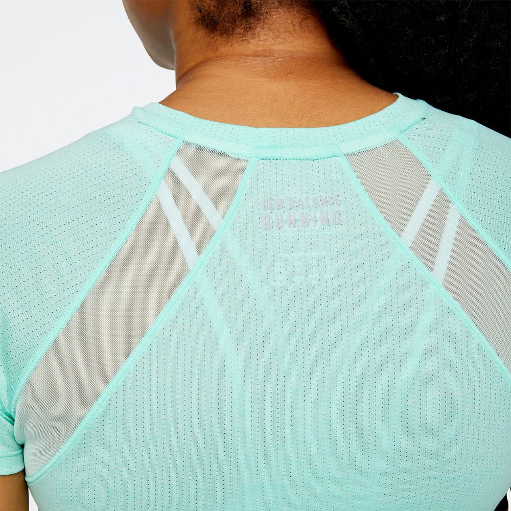 New Balance Women's ICEx Impact Run Short Sleeve Women's Tops - BlackToe Running#colour_bright-mint-heather