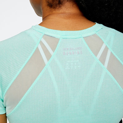 New Balance Women's ICEx Impact Run Short Sleeve Women's Tops - BlackToe Running#colour_bright-mint-heather