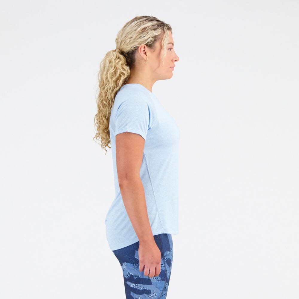 New Balance Women's ICEx Impact Run Short Sleeve Women's Tops - BlackToe Running#colour_blue-haze-heather