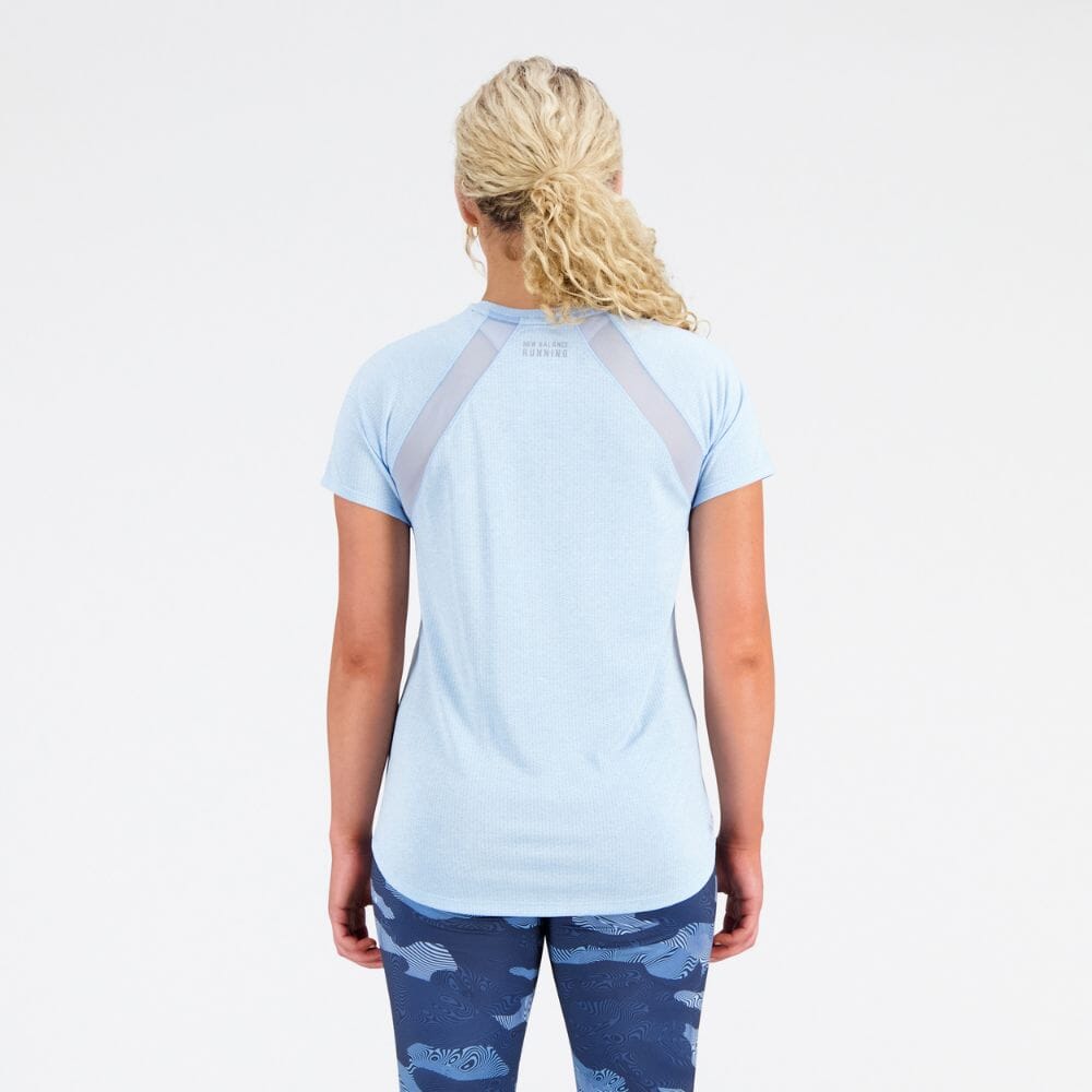 New Balance Women's ICEx Impact Run Short Sleeve Women's Tops - BlackToe Running#colour_blue-haze-heather