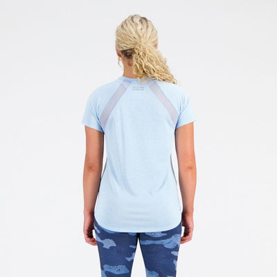 New Balance Women's ICEx Impact Run Short Sleeve Women's Tops - BlackToe Running#colour_blue-haze-heather