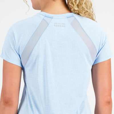 New Balance Women's ICEx Impact Run Short Sleeve Women's Tops - BlackToe Running#colour_blue-haze-heather