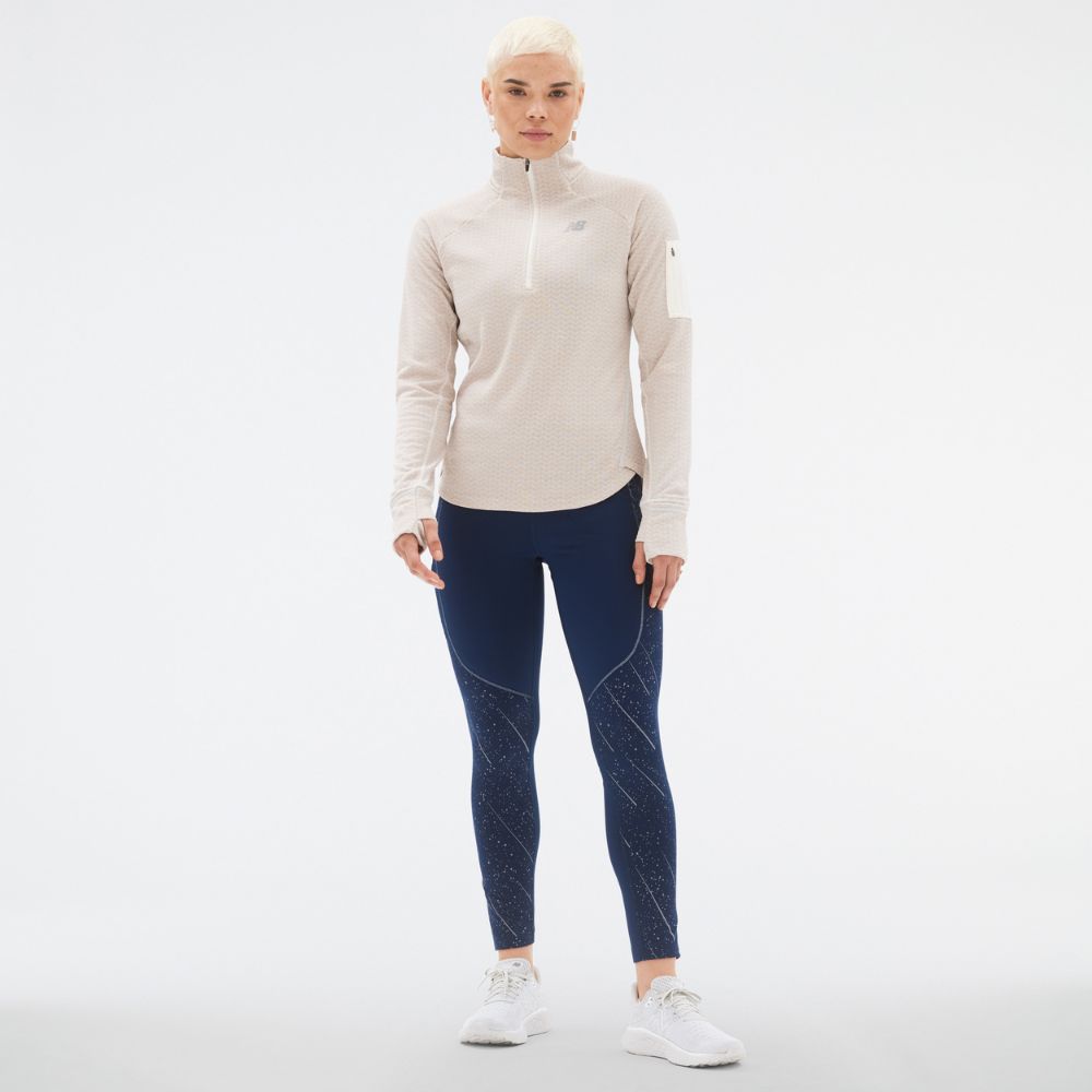 New Balance Women's Heat Grid Half Zip Women's Tops - BlackToe Running#colour_sea-salt-heather