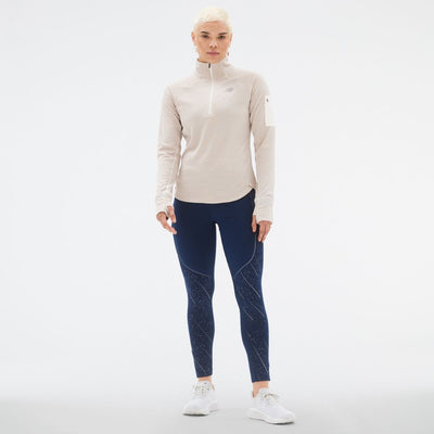 New Balance Women's Heat Grid Half Zip Women's Tops - BlackToe Running#colour_sea-salt-heather
