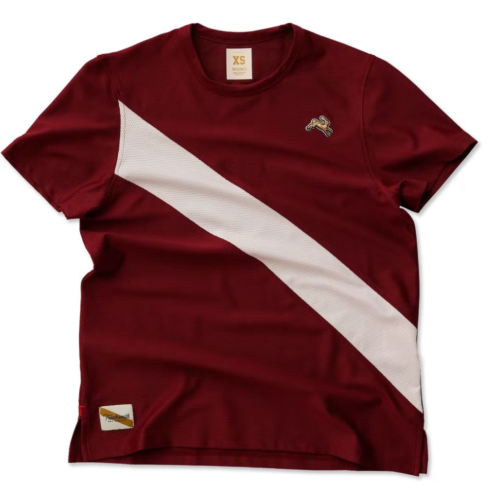 Tracksmith Women's Van Cortlandt Tee Women's Tops - BlackToe Running#colour_pomegranate-blush
