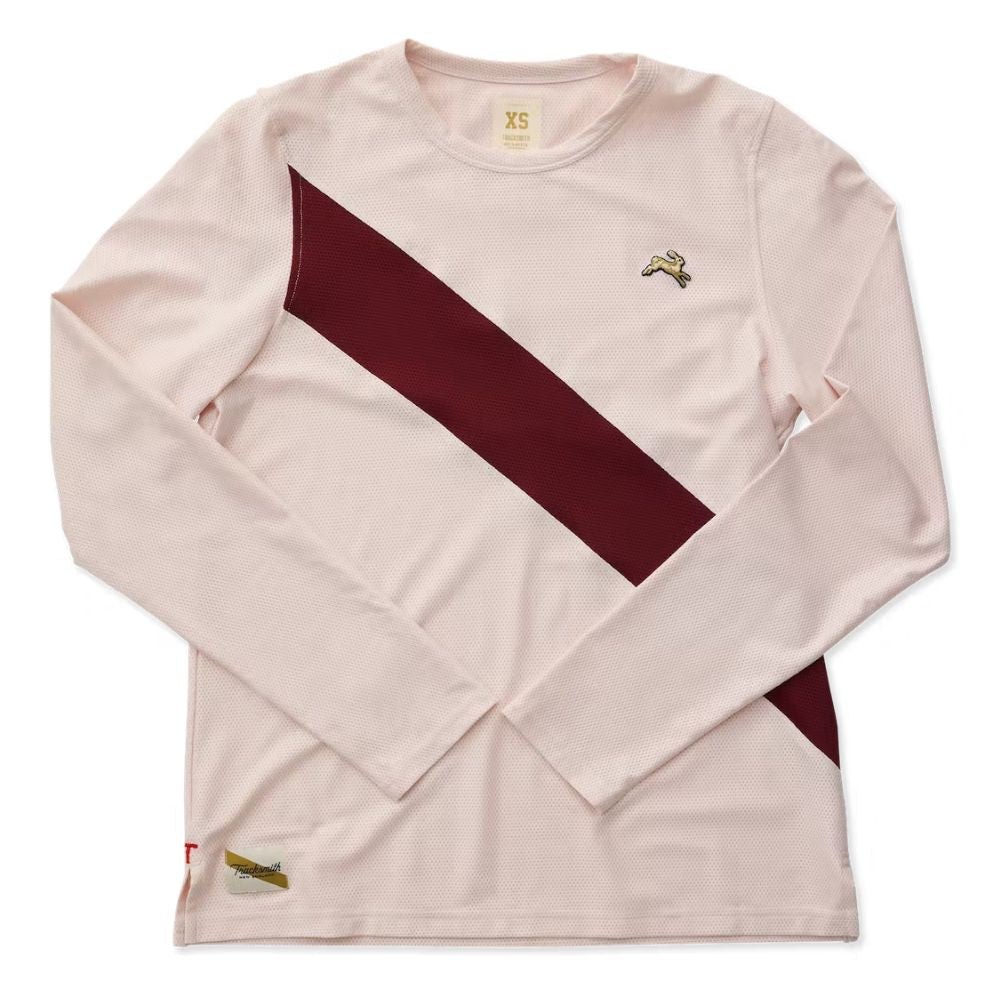 Tracksmith Women's Van Cortlandt Long Sleeve Women's Tops - BlackToe Running#colour_blush-pomegranate