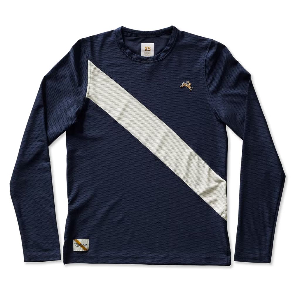 Tracksmith Women's Van Cortlandt Long Sleeve Women's Tops - BlackToe Running#colour_navy-ivory