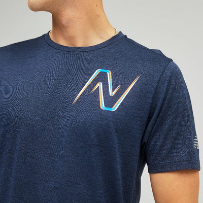 New Balance Men's Graphic Impact Run Short Sleeve Men's Tops - BlackToe Running#colour_eclipse-heather