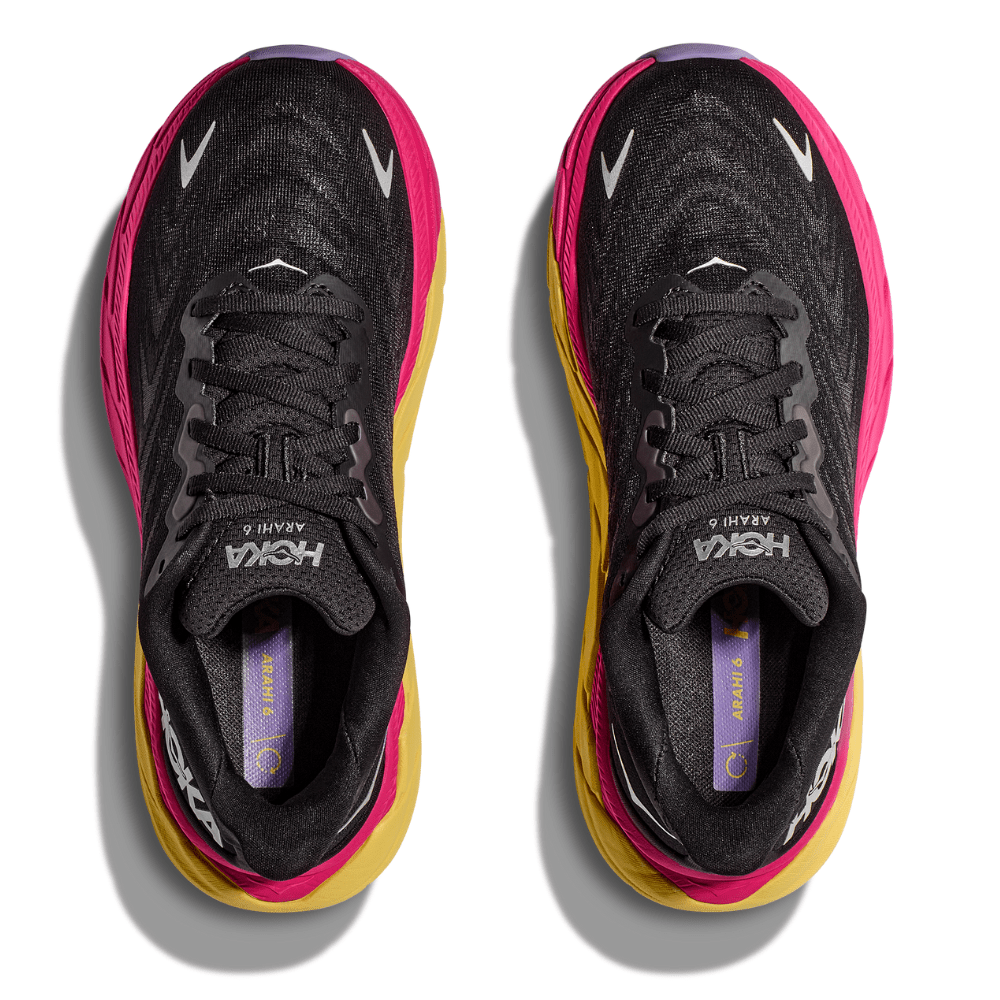 oka One One Women's Arahi 6 - BlackToe Running#colour_black-pink-yarrow
