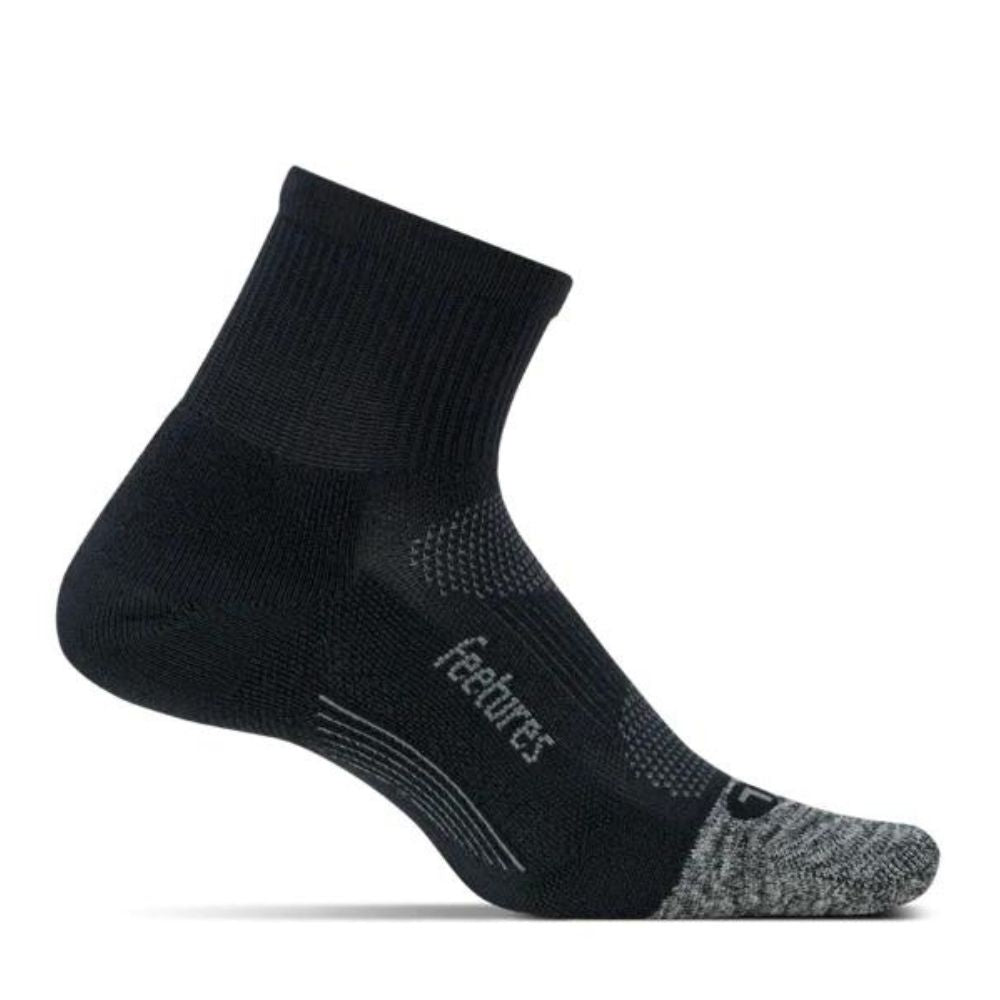 Feetures Merino 10 Max Cushion Wool Quarter Socks - BlackToe running#colour_charcoal