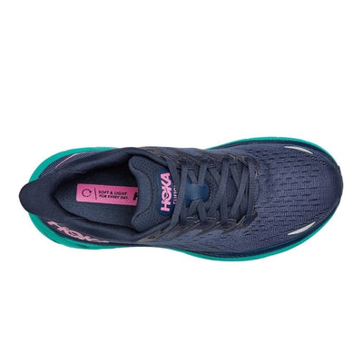 Hoka One One Women's Clifton 8 Women's Shoes - BlackToe Running#colour_outer-space-atlantis