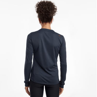 Saucony Women's Stopwatch Long Sleeve Women's Tops - BlackToe Running#colour_blue-nights