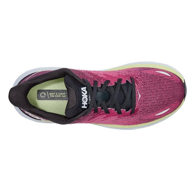 Hoka One One Women's Clifton 8 Women's Shoes - BlackToe Running#colour_blue-graphite-ibis-rose
