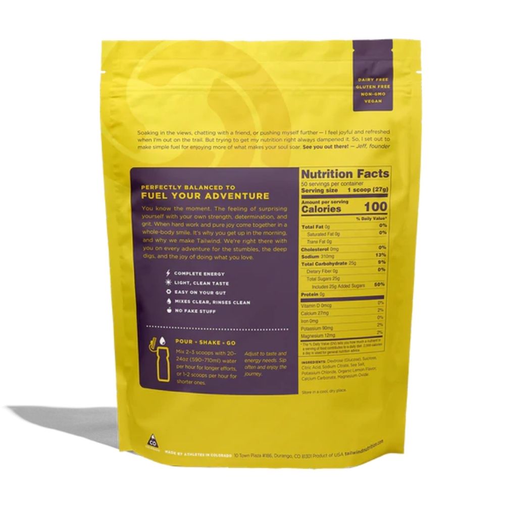 Tailwind Nutrition - 50 Serving Bag Nutrition - BlackToe Running#flavour_lemon