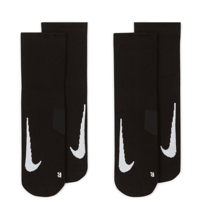 Nike Multiplier Light Cushion Ankle Quarter Socks - BlackToe Running#colour_black-white