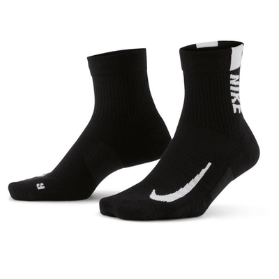 Nike Multiplier Light Cushion Ankle Quarter Socks - BlackToe Running#colour_black-white
