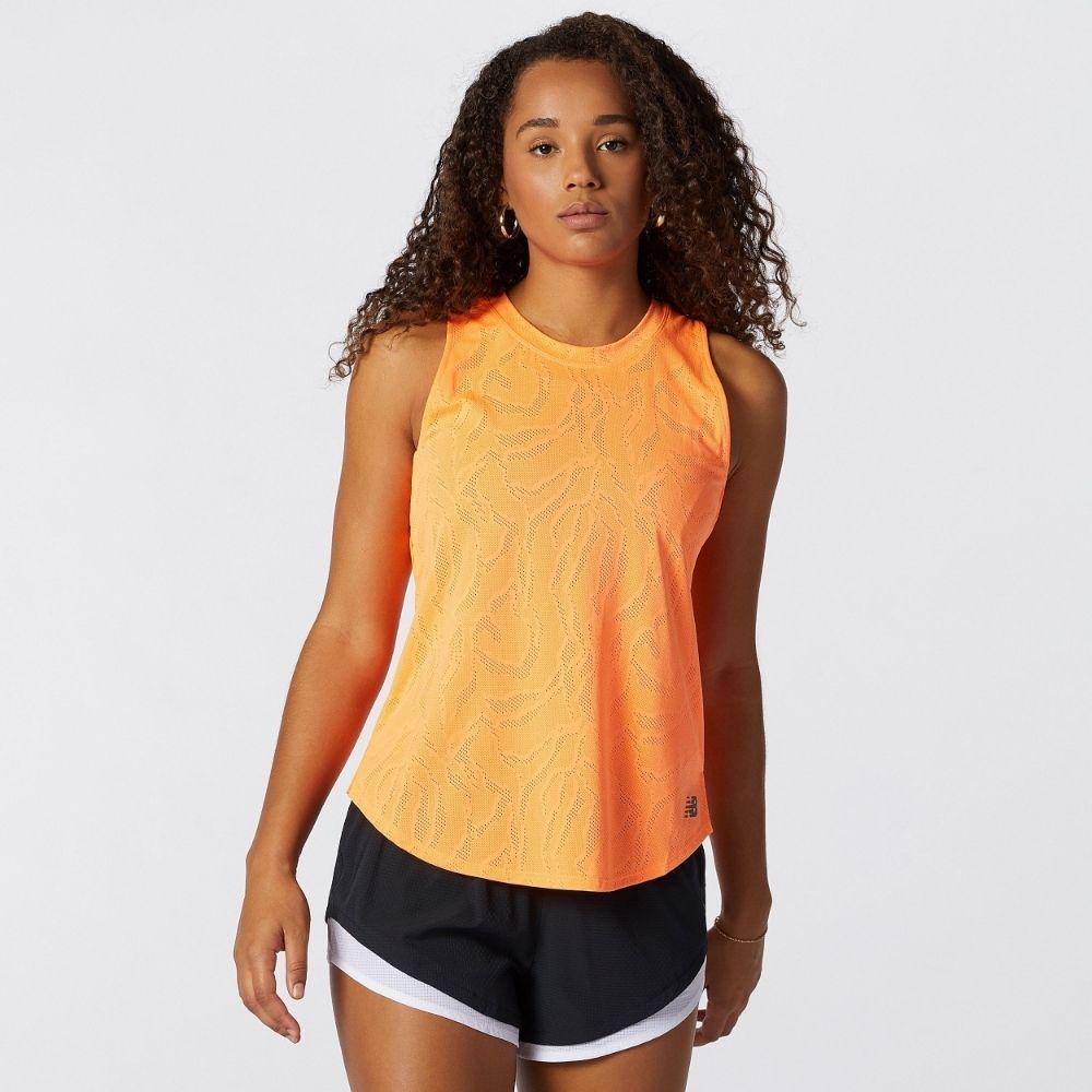 New Balance Women's Q Speed Jacquard Tank - BlackToe Running#colour_citrus-punch