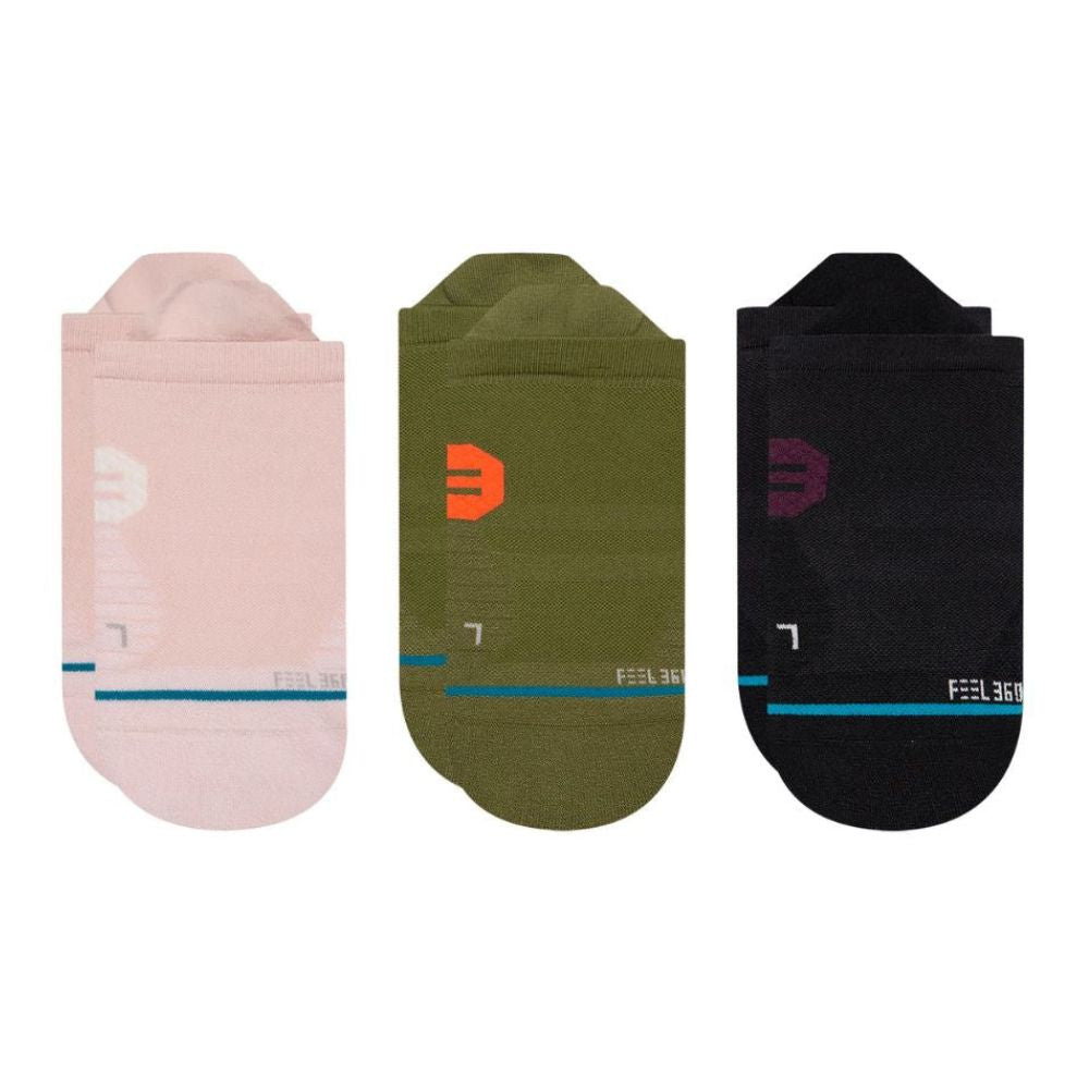 Stance Women's Run Skedaddle Light Cushion Tab 3-Pack Socks - BlackToe Running#colour_pink-green-black
