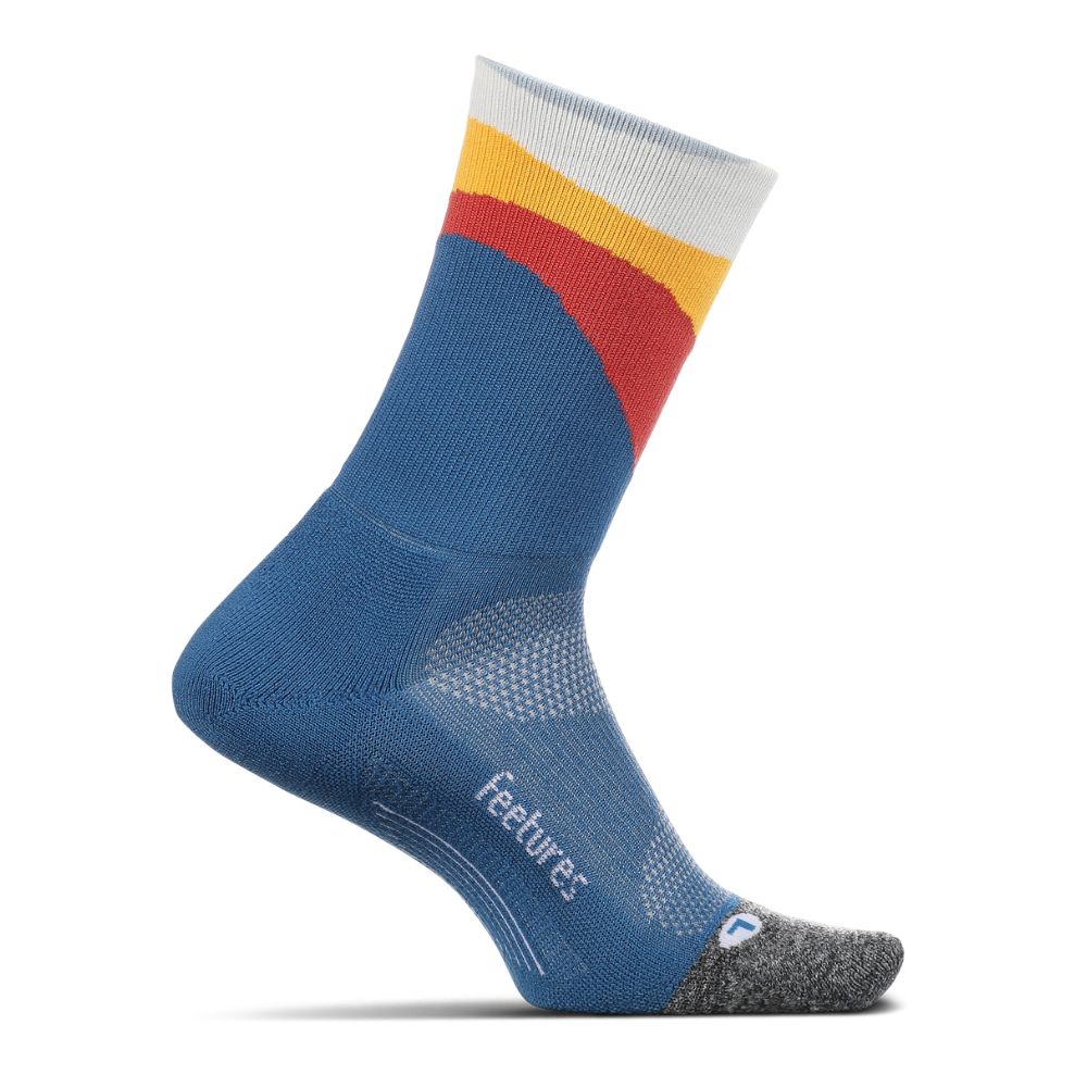 Feetures Elite Ultra Light Cushion Mini Crew Sock - BlackToe Running#colour_retrograde-blue