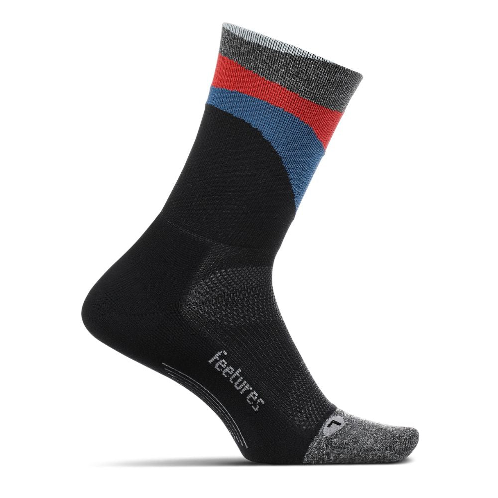 Feetures Elite Light Cushion Mini Crew Socks - BlackToe Running#colour_retrograde-black