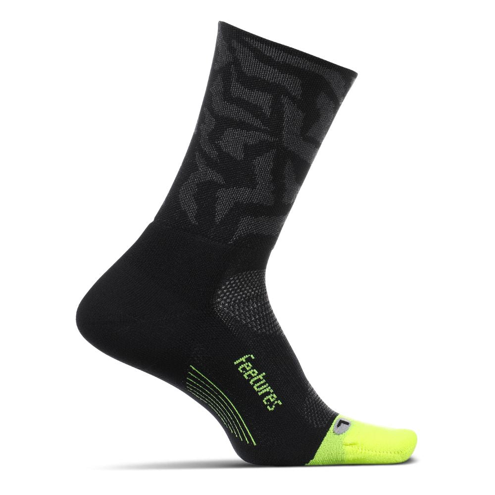 Feetures Elite Light Cushion Mini Crew Socks - BlackToe Running#colour_savage-reflector