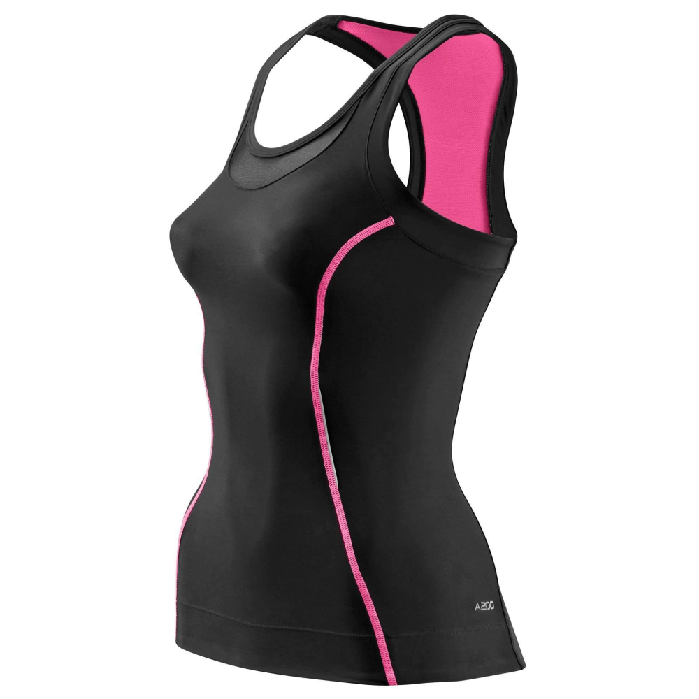 Skins Women's A200 Racer Back Compression Top Compression - BlackToe Running#colour_black-pink